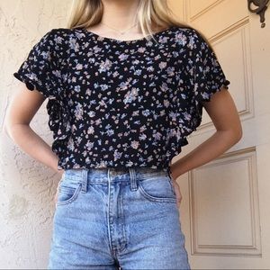 Cropped floral shirt.